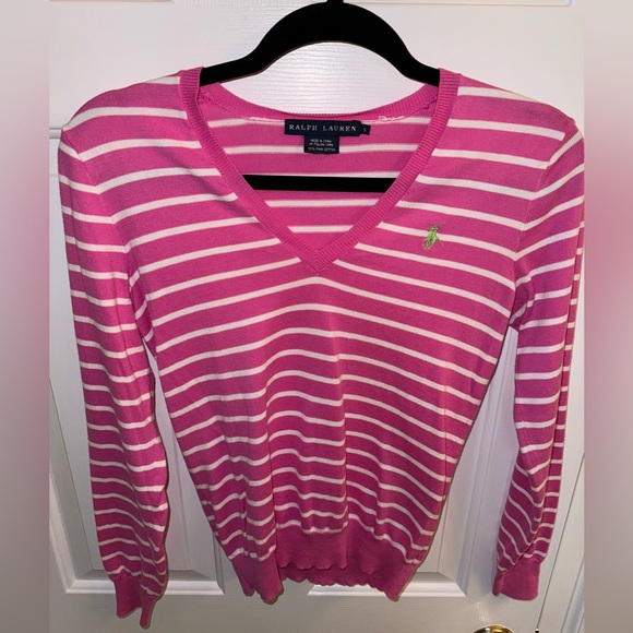 *NWOT* Ralph Lauren Striped V-Neck Sweater, Size Small - Picture 2 of 15